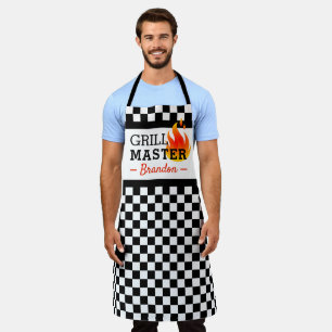 Black White Auto Car Race Chequered Flags Pattern Apron