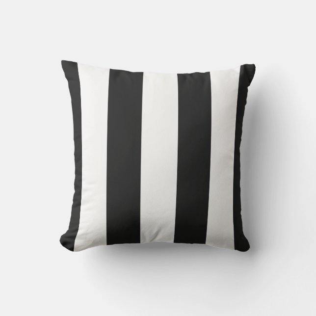 Black & White Awning Stripe Outdoor Throw Pillow (Front)