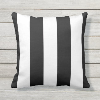 Black & White Awning Stripe Outdoor Throw Pillow