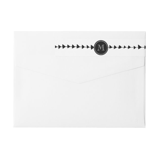 Black White Aztec Arrows Monogram Wrap Around Label (Back)