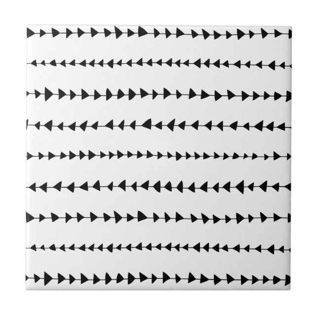 Black White Aztec Arrows Pattern Ceramic Tile (Front)