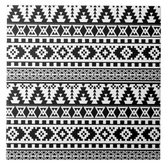 black white aztec pattern ceramic tile (Front)