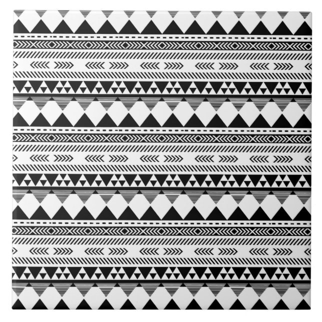 black white aztec tiled pattern ceramic tile (Front)
