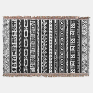 Black White Aztec Tribal Ethnic Geometric Pattern Throw Blanket