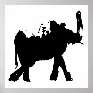 Black & White Baby Elephant Pop Art Poster