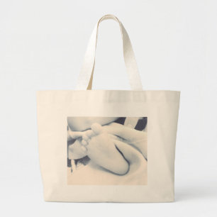 black white baby feet modern large tote bag