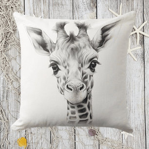 Black & White Baby Giraffe Square Throw Pillow