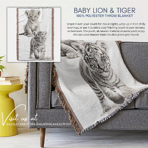 Black & White Baby Lion & Tiger Throw Blanket