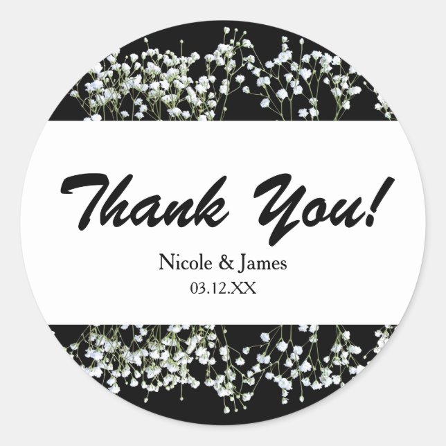 Black & White Babys Breath Wedding Stickers (Front)