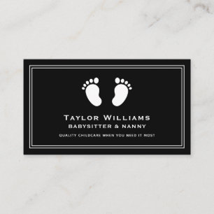 Black White Babysitter Babysitting Nanny Baby Feet Business Card