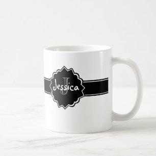 Black White Badge Monogrammed Coffee Mug