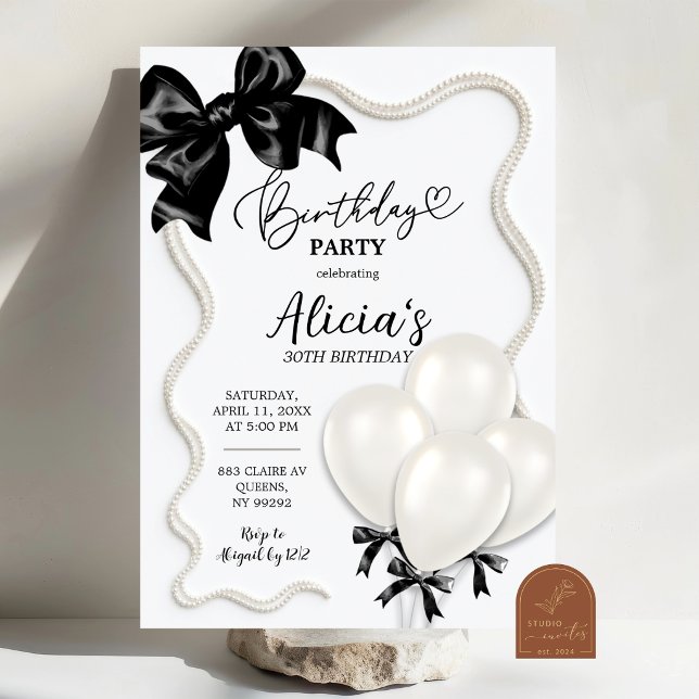 Black White Balloon Birthday Invitation (Creator Uploaded)