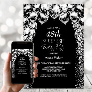 Black White Balloons Any Age Surprise Birthday Invitation