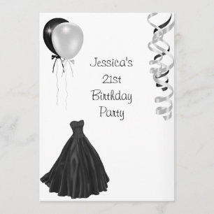 Black & White Balloons Formal 21st Birthday Invitation