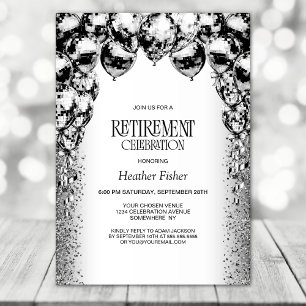 Black White Balloons Retirement Party Invitation