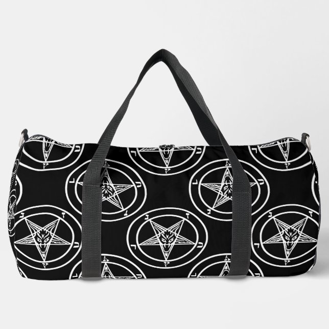 black white baphomet pentagram halloween duffle bag (Front)