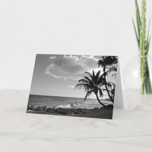 Black & White Barbados Palm Tree Beach - Blank Card