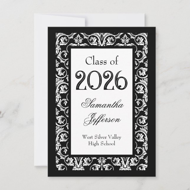 Black/White Baroque Fancy Graduation Invitation (Front)