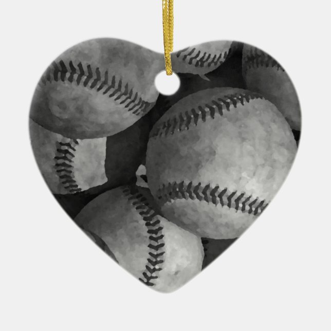 Black & White Baseball Ceramic Ornament (Front)