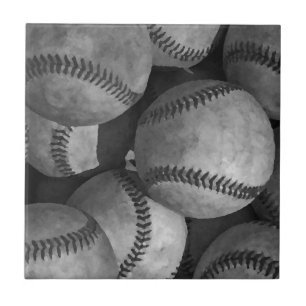 Black & White Baseball Ceramic Tile