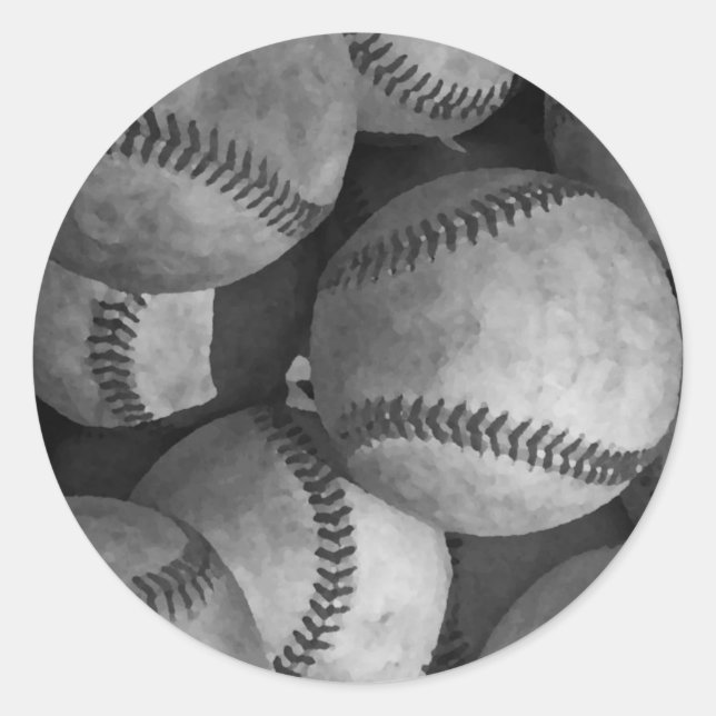 Black & White Baseball Classic Round Sticker (Front)