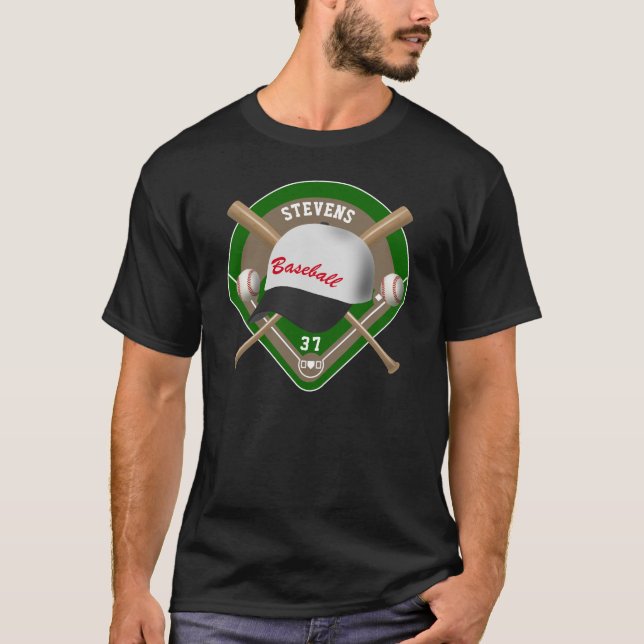 Black | White Baseball Diamond Player Name Number T-Shirt (Front)
