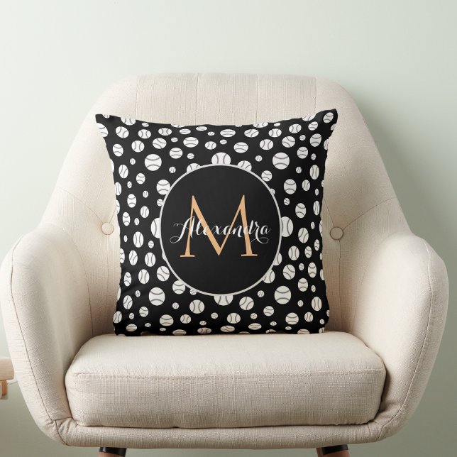 Black & White Baseball Monogram Personalised Name Cushion (Creator Uploaded)