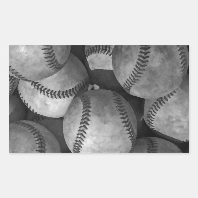 Black & White Baseball Rectangular Sticker (Front)