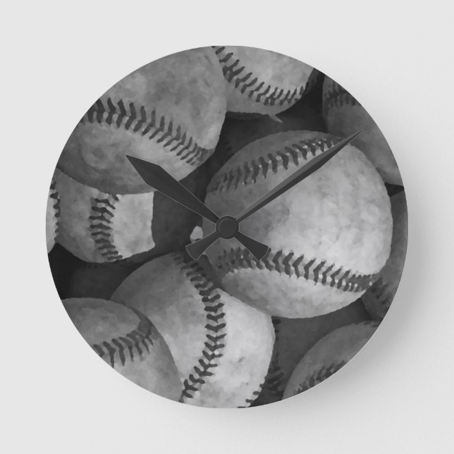 Black & White Baseball Round Clock (Front)