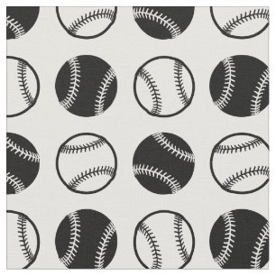 Black & White Baseballs Pattern Sports Art Fabric