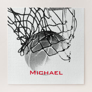 Black & White Basketball Add Your Name Jigsaw Puzzle