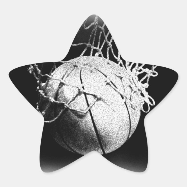 Black & White Basketball Art Star Sticker (Front)