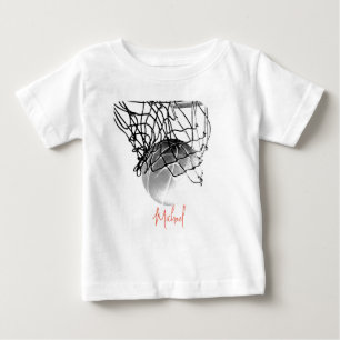 Black & White Basketball Ball & Net Your Name Baby T-Shirt