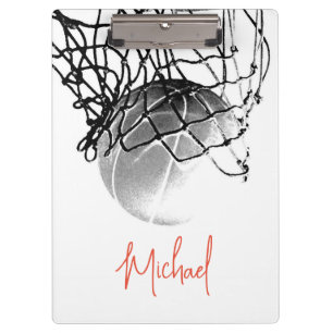 Black & White Basketball Ball & Net Your Name Clipboard