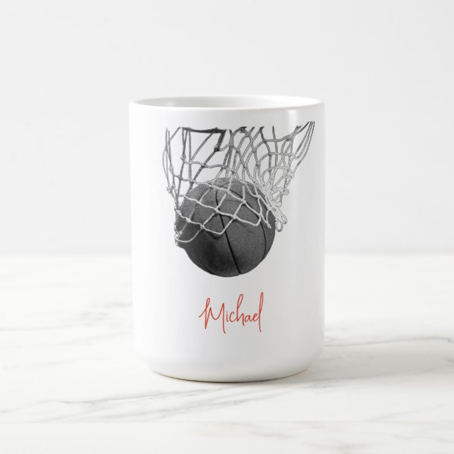 Black & White Basketball Ball & Net Your Name Coffee Mug (Center)