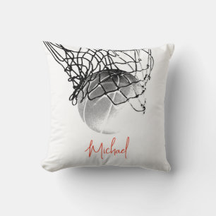 Black & White Basketball Ball & Net Your Name Cushion