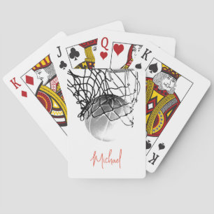 Black & White Basketball Ball & Net Your Name Playing Cards