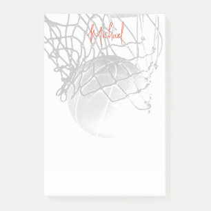 Black & White Basketball Ball & Net Your Name Post-it Notes