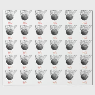 Black & White Basketball Ball & Net Your Name Wrapping Paper