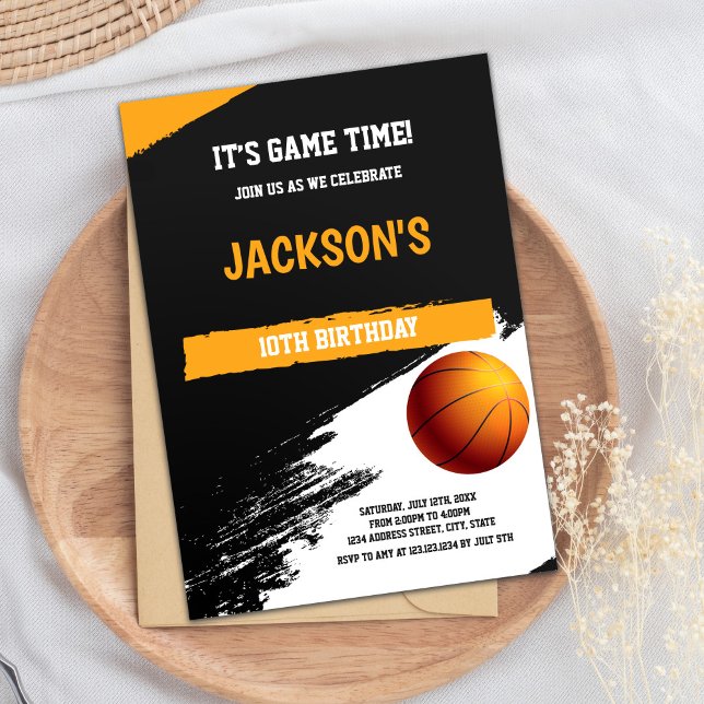 Black & White Basketball Birthday Invitation (Black White Basketball Invitations)