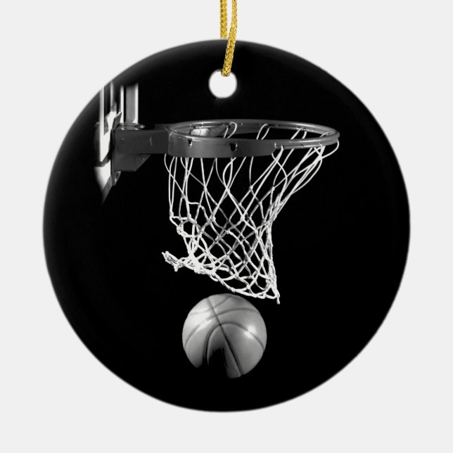 Black & White Basketball Ceramic Ornament (Front)