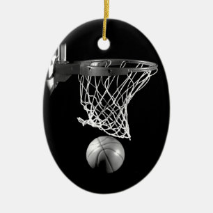 Black & White Basketball Ceramic Tree Decoration