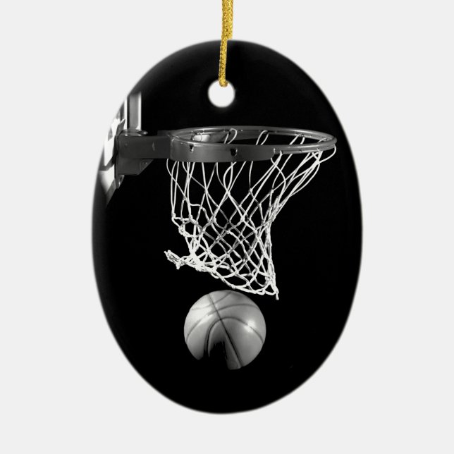 Black & White Basketball Ceramic Tree Decoration (Front)