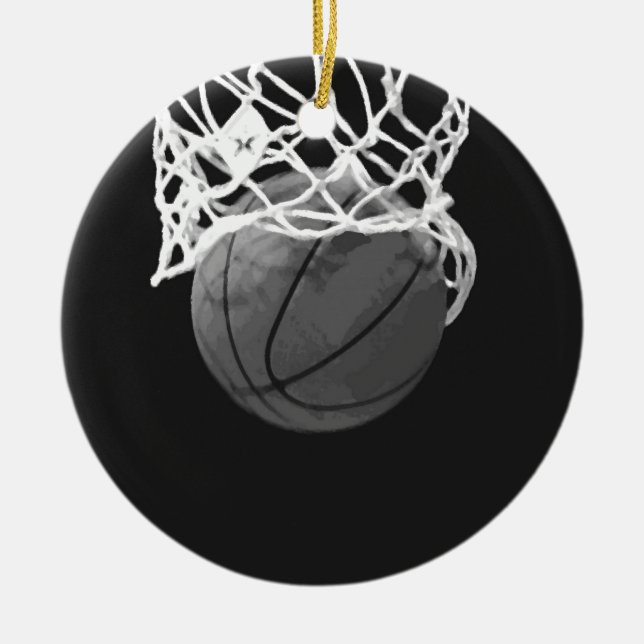 Black & White Basketball Ceramic Tree Decoration (Front)