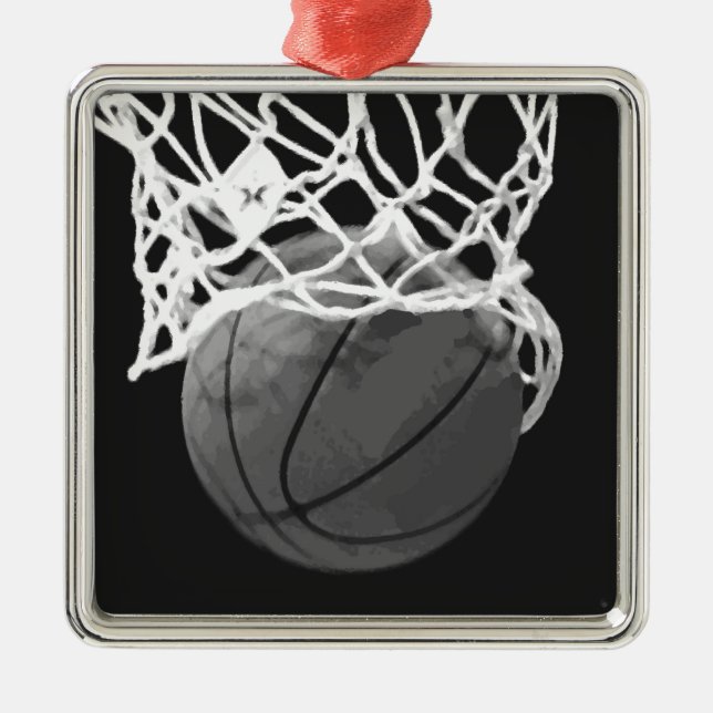 Black & White Basketball Christmas Ornament (Front)