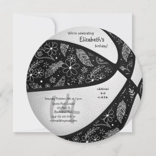 black white basketball girls sports birthday party announcement