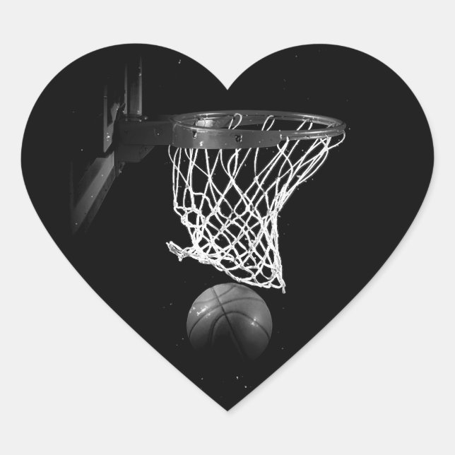 Black & White Basketball Heart Sticker (Front)