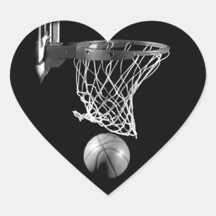 Black & White Basketball Heart Sticker