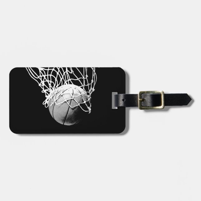 Black & White Basketball Luggage Tag (Front Horizontal)