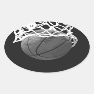 Black & White Basketball Oval Sticker